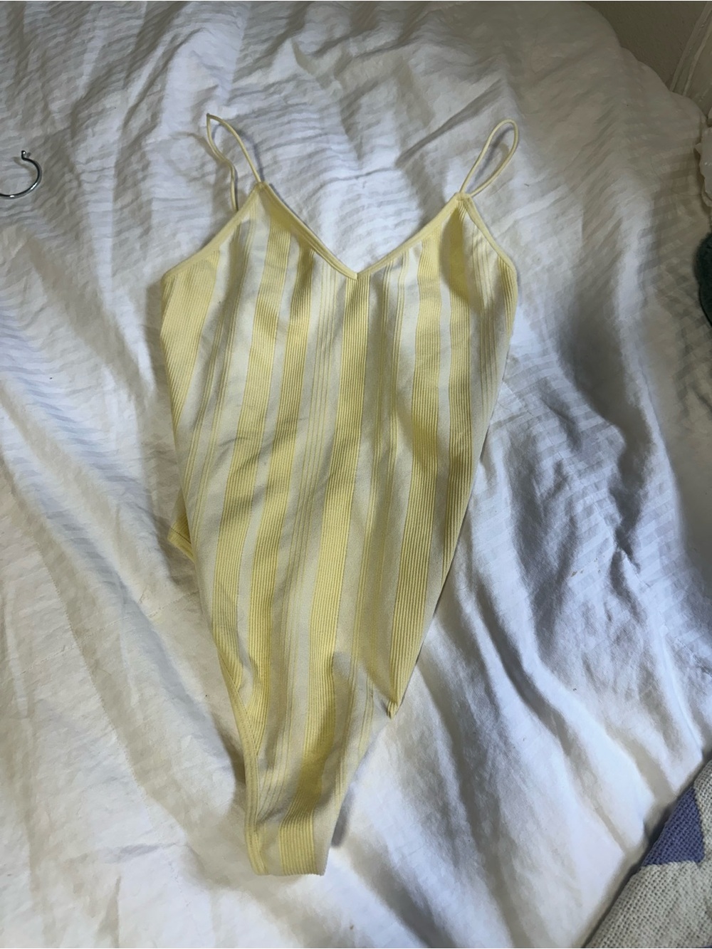 Colsie Pale Yellow Ribbed Spaghetti-Strap Bodysuit